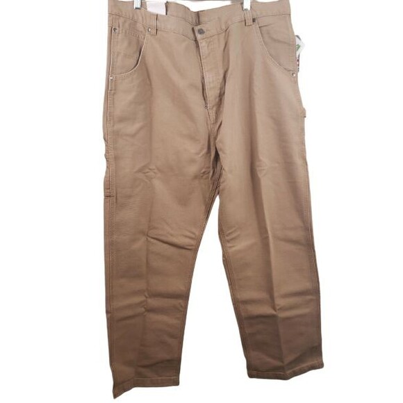 Craftsman Work Pants Mens 44x30 Canvas Carpenter  Teflon Brown Heavy Duty - Picture 1 of 12